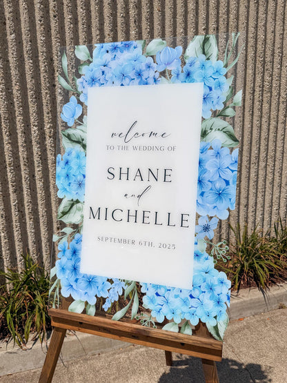 Blue Hydrangea Welcome Sign