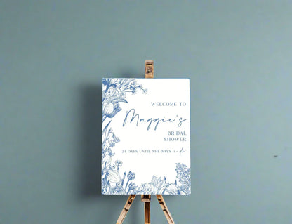 Blue Flower Welcome Sign