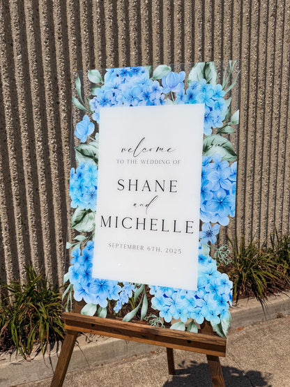 Blue Hydrangea Welcome Sign