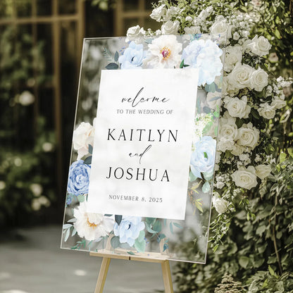 Blue and White Flower Welcome Sign