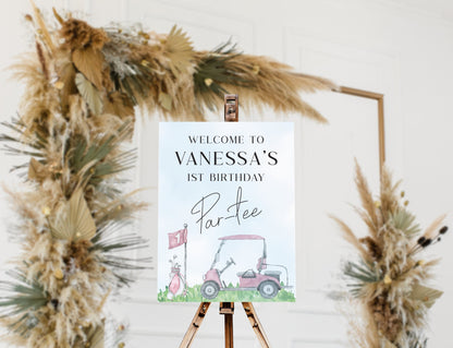 Pink Golf Birthday Welcome Sign