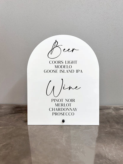 Beer and Wine Menu
