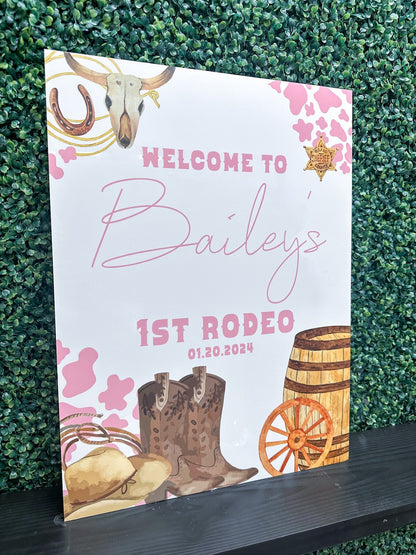Pink First Rodeo Sign